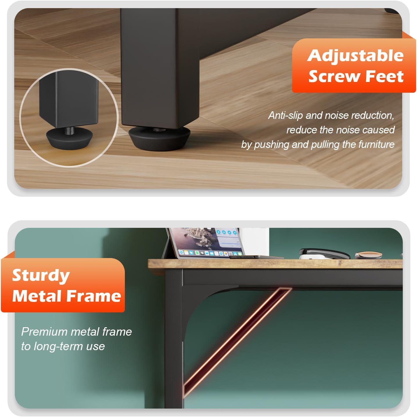 PayLessHere 32/39/47 inch Computer Desk Study Writing Table, Adjustable feet, Modern Furniture for Home Office (1, Vintage, 39 inch)