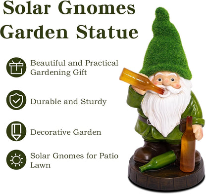 Topadorn Solar Gnome Garden Decor, Garden Gnome Sculptures with Solar LED Lights, 12'' Resin Outdoor Figurine for Yard Patio Decor Lawn Ornaments Porch Gifts