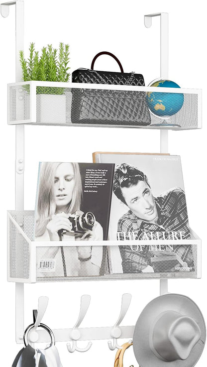 Over The Door Hooks Organizer, Coat Rack Over The Door Storage Hanger Towel Rack, Back of Door Storage Organizer for Bathroom,Bedroom,Kitchen,Office (White 3-Tier)