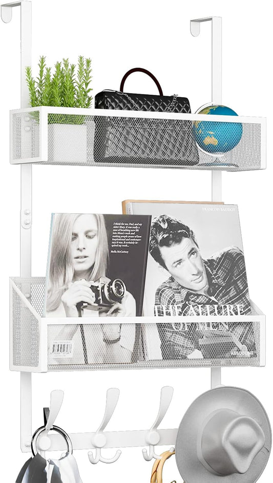 Over The Door Hooks Organizer, Coat Rack Over The Door Storage Hanger Towel Rack, Back of Door Storage Organizer for Bathroom,Bedroom,Kitchen,Office (White 3-Tier)