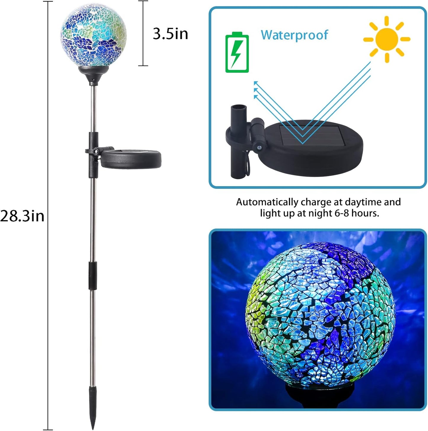 WNP Outdoor Mosaic Solar Light Stake Decor for Garden Waterproof,Color Glow Solar Powered Led Light Decorative Outdoor Landscape Blue Glass Ball Solar Absorb Birhtday Gift Lights for Mom Yard,Path