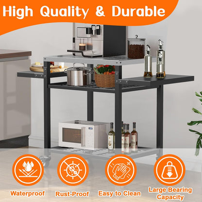 Outdoor Grill Table, Stainless Steel Grill Cart for Blackstone Griddle, Pizza Oven Stand for Onni, Kitchen Cooking Prep Table BBQ Cart for Party, Bar, Camping