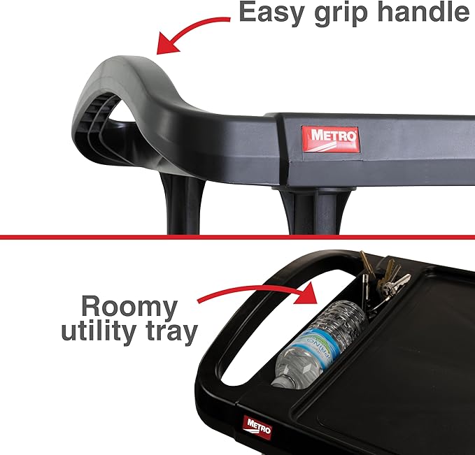 Metro myCart Plus Utility Cart - Choose-Your-Height Adjustable Heavy Duty Rolling Cart for Home, Commercial and Industrial Use - 3-Shelf, 400 lbs Capacity - 23.9" W x 34.4" L x 35.5-39.5" H - Black