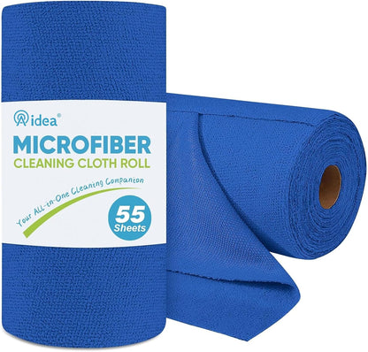 AIDEA Microfiber Cleaning Cloth Roll, Shop Towels 55 Sheets Washable, Microfiber Towels for Cars, Shop Rags Reusable Paper Towel for Automotive, House, Kitchen, Cleaning Supplies 11×9", Dark Blue