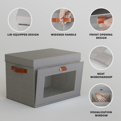 Large Storage Bins with Lids,Stackable&Collapsible Closet Storage Bins,Oxford Fabric Organizer Box with Clear Window,Large Decorative Storage Boxes for Shelves,Wardrobe,Living Room,Dorm(Grey)