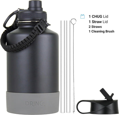 DRINCO Stainless Steel Water Bottle Spout Lid Vacuum Insulated Double Wall Water Bottles Wide Mouth (64oz 40oz 32oz 22oz 18oz 14oz) Leak Proof Keep Cold Sport Camping Hiking