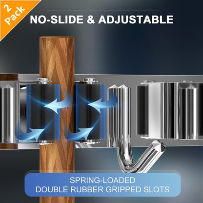 ZONGOOL 2 Pack 3 Racks and 4 Hooks Mop and Broom Holder Wall Mount, Heavy Duty Broom Hanger Organizer Storage Tool Racks Stainless Steel Self Adhesive Wall Hanger for Kitchen Garden Laundry Garage