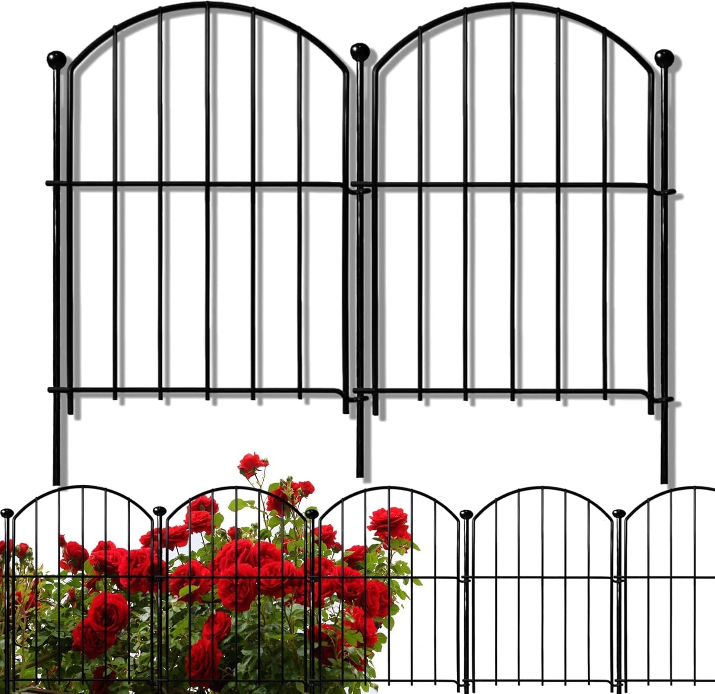 Decorative Garden Fence 17in x10ft, 10 Pack Rustproof Metal No Dig Fence Animal Barrier for Dog, Arched Flower Bed Edging Ornamental Wire Border Panel Fencing for Yard Patio Outdoor Decor
