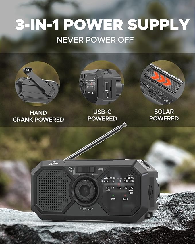 Emergency Weather Radio, Portable AM FM NOAA Radios with Crank SOS Alarm, 3500mAh Pocket Solar Emergency Supplies Gadgets for Men, Small Survival Gear for Home Office Hurricane Camping Hiking Outdoor