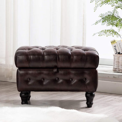 Artechworks Coffee Table Ottoman with Storage,Button Tufted PU Leather Upholstery Footstool Bed Ottoman for Living Room, Home Office, Space-Saving Storage Toy Box Stool, Brown