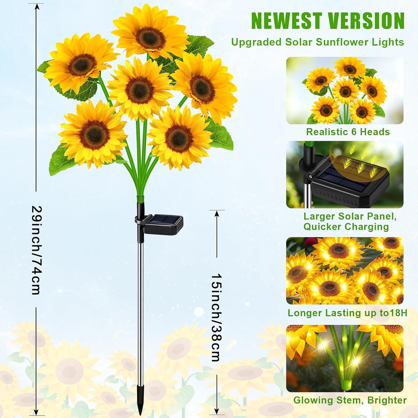 Sunflower Solar Lights Outdoor Decor, 4 Pack Solar Garden Decor 24 Waterproof Solar Sunflower Outdoor Lights for Garden Patio,Flower Bed, Pathway, Gift for Women, Mom, Grandma