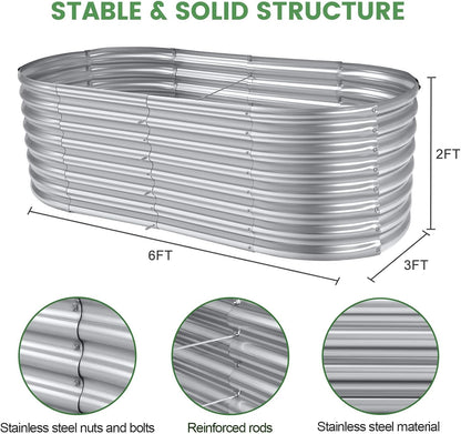 Land Guard 6×3×2ft Galvanized Raised Garden Bed Kit, Galvanized Planter Raised Garden Boxes Outdoor, Oval Large Metal Raised Garden Beds for Vegetables…
