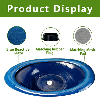 Bonsai Tree Pot 18 Inch - Ceramic Succulent Pots Large Bonsai Planter for Indoor Outdoor Plants Decorative Plant Pot with Drainage Hole Flower Pot for Home Garden Room Decor Blue