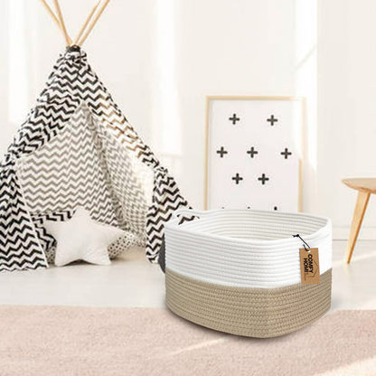 COMFY-HOMI Cotton Rope Woven Basket with Handles for Shelves,Toys,Book, Cloth Storage Baskets Bin for Organizing-13.5"x11"x9.5" Toy Decorative Organizer for Living Room, Bathroom-Light Brown