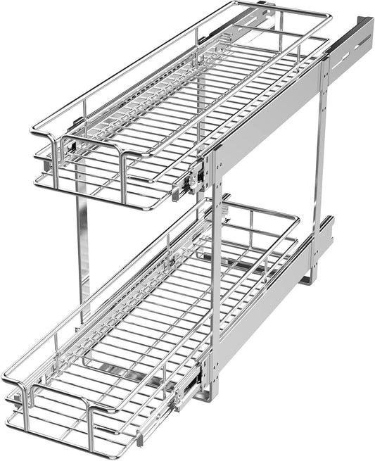 LOVMOR 2 Tier 5½" W x 21½" D, Individual Pull Organizer Kitchen Cabinet Storage Sliding Shelves