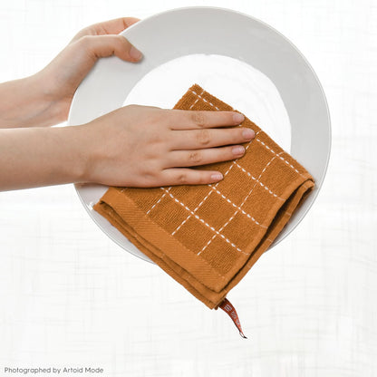 Artoid Mode Checkered Designed Cotton Caramel Terry Kitchen Dish Cloths, 12x12 Inch Soft Absorbent Quick Drying Cleaning Kitchen Rags Set of 6