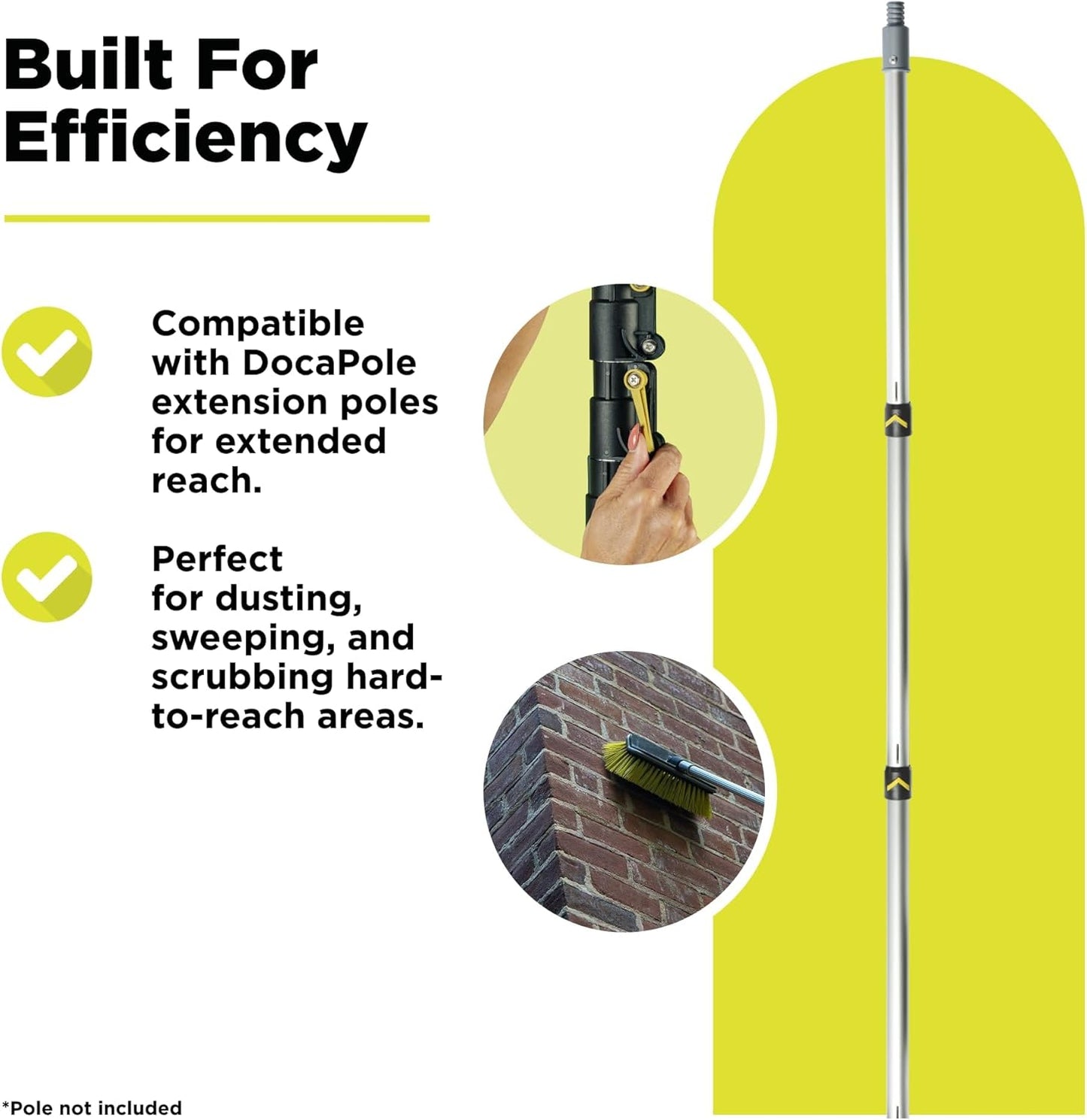 DOCA Scrub Brush Attachment for Long Handle Extension Pole - Outdoor Broom and Scrubbing Brush for House Floor, Deck, Patio, Car - Car Wash Brush