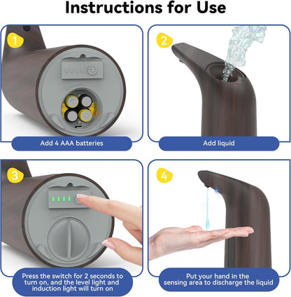 Automatic Soap Dispenser with Infrared Sensor - Adjustable 4-Level Touchless Hand Soap for Kitchen, Bathroom - Battery Operated Electric Dispenser, Durable Plastic, Smart Soap Holder