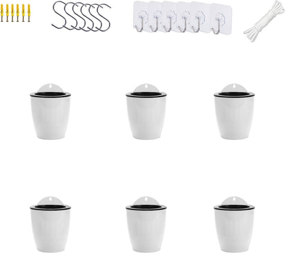 ORIMERC 6 Pack White Self Watering Planter Pots Vertical Living Wall Planter Indoor Outdoor Plant Wall Flower Basket Kitchen Herbs Railing Fence Trellis Decor (Small)