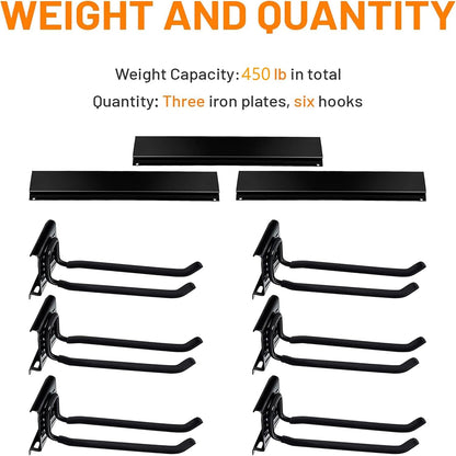 Wallmaster Garage Storage Organization Wall Mount, Garden Tool Rack Organizer Heavy Duty Folding Chair Hangers with 6 Adjustable Hooks 48inch Tracks Max Load 450lb