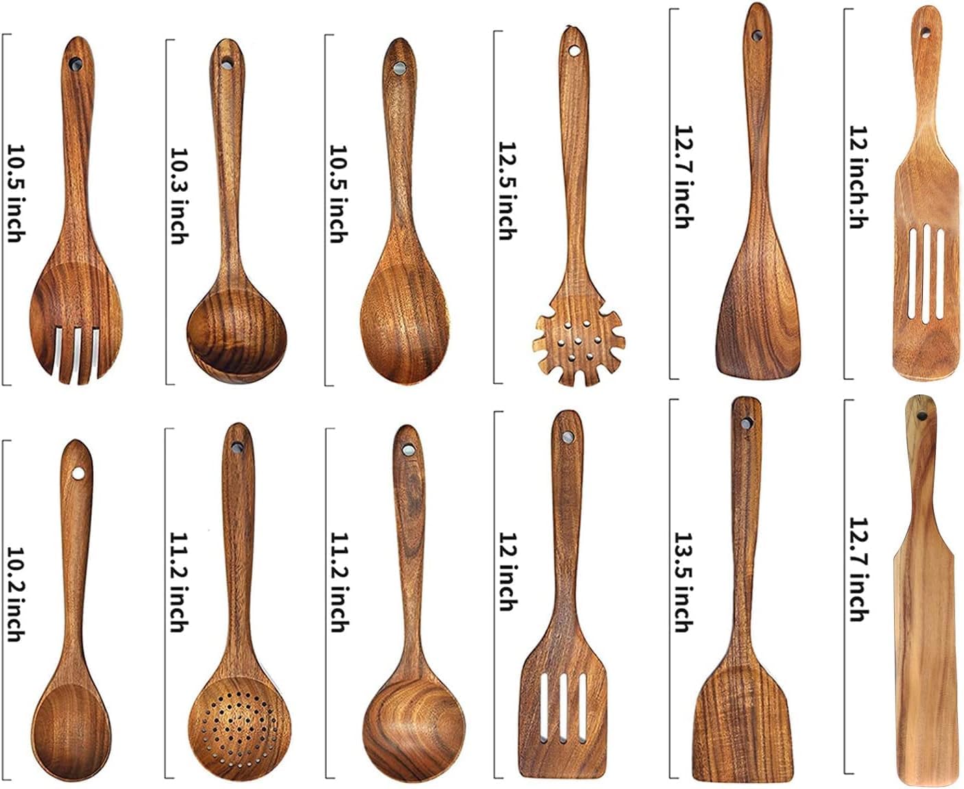 Wooden Spoons for Cooking,12 Pack Wooden Utensils for Cooking Wooden Cooking Utensils Wooden Kitchen Utensils Set Natural Teak Wooden Spatulas for Cooking