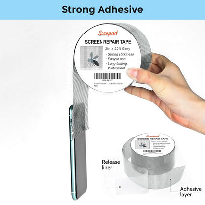 Grey Window Screen Repair Tape, 3IN X 20FT (240IN) Screen Repair Kit for Windows or Doors, Strong Adhesive Patch Kit Fiberglass Mesh Tape