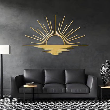 Sunrise Metal Wall Art, Metal Sun Wall Decor, Sun Outdoor Wall Art, Abstract Sunrise Wall Decor, Boho Home Hanging, Living Room Wall Hanging (White, 35"x21"/90x54cm)