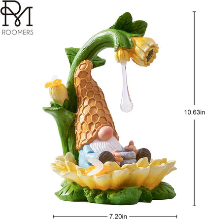 RM ROOMERS Gnome Garden Decor Solar Gnomes Decoration for Yard Decor Resin Sunflower Gnome Statue with LED Lights for Patio Honey Drip Home Gifts for Women Housewarming