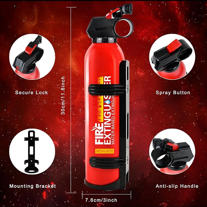 6 Pack Fire Extinguisher for Home with Wall Mount - 620ml Portable Fire Extinguisher for Car Vehicle Boat House Kitchen, Water-Based Fire Extinguisher for A, B, C, K Fire