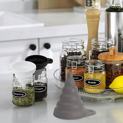 Kitchen Funnel Set, Food Grade Foldable Small and Large Funnel, Silicone Collapsible Funnels, Flexible Funnels for Kitchen Use Filling Bottles Liquid Powder Transfer Kitchen Gadgets Accessories, 4PCS