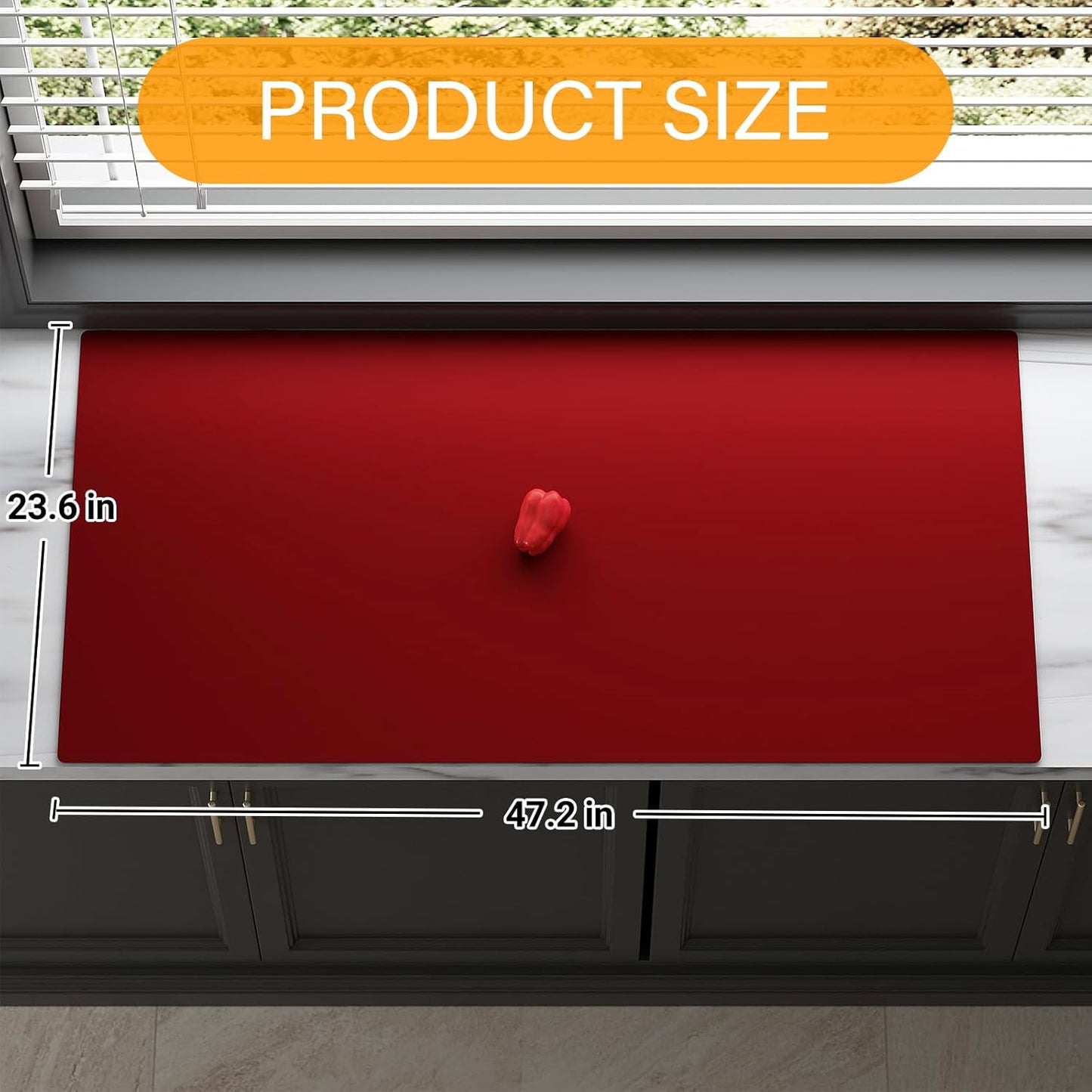 Quality Silicone Table Mat 47x24 Inch - High Heat Resistant (Lab Tested 482°F), Non-Slip Oil-Resistant Surface for Baking & DIY | Waterproof & Easy Clean (Red)