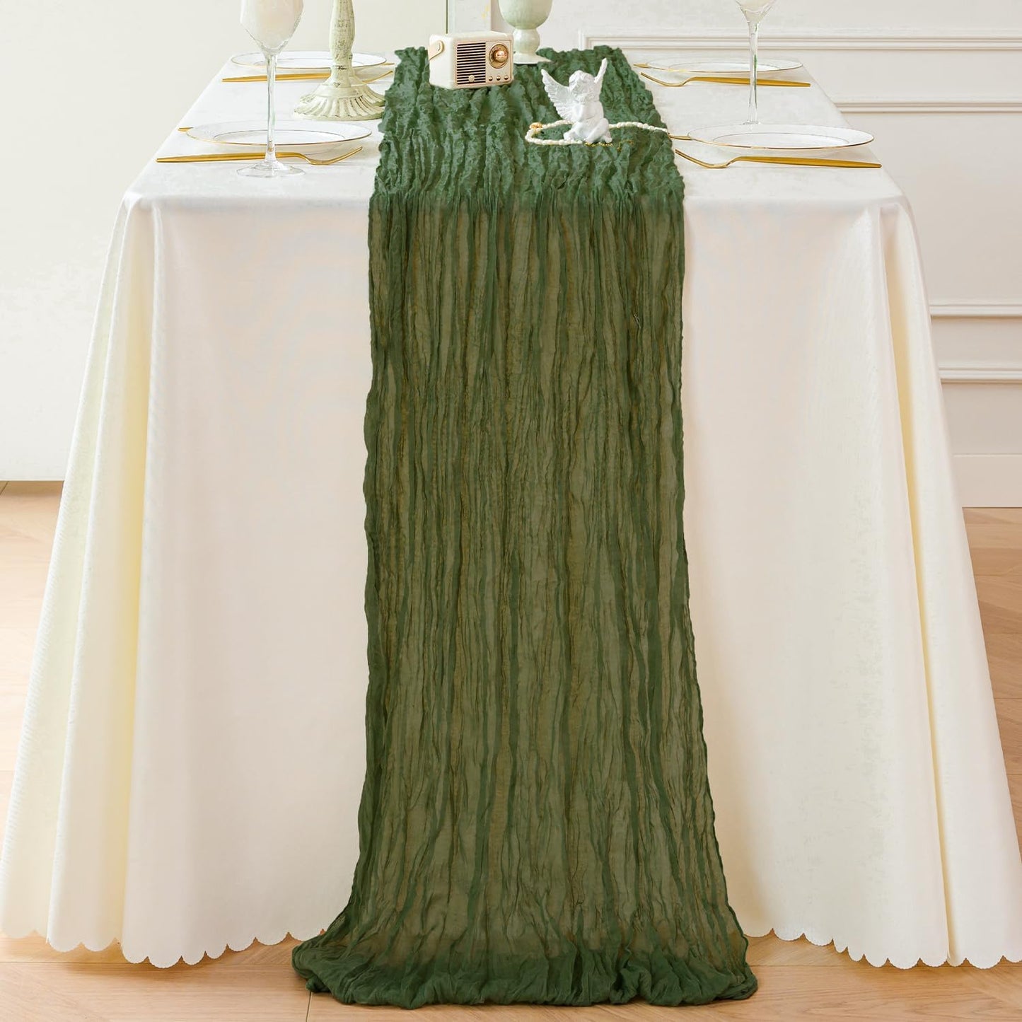 Sioloc 5 Pack Moss Green Cheesecloth Table Runner Fall Autumn Decor for Home 10ft Table Cloth for Tea Wedding Birthday Party Baby Bridal Shower Halloween Thanksgiving