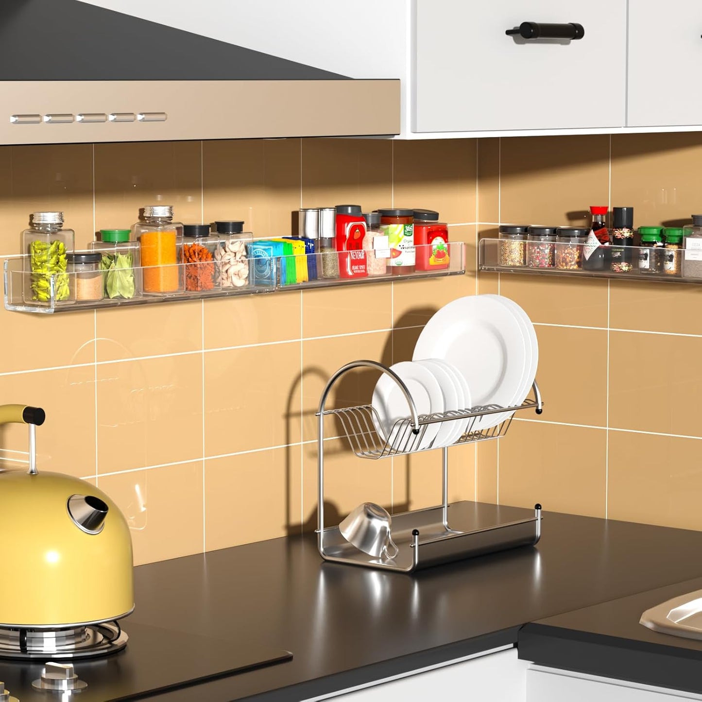 NIUBEE Wall Mounted Spice Rack Organizer,Clear Acrylic Spice Shelf Storage Holder,Hanging Seasoning Rack Organizer for Wall Kitchen 4 Pack