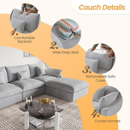 JACH Sectional Couches for Living Room, Cloud Sectional Couch with Deep Seat, Love Seat Modular Sofa with Chaise, Covers Removeable & Washable, Sofas Furniture for Living Room, Light Grey