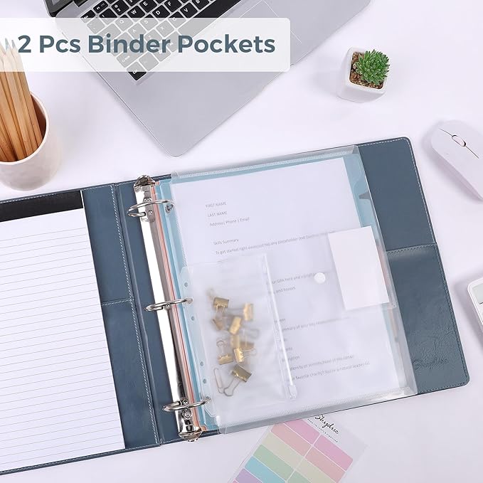 SKYDUE 3 Ring Binder with Clipboard, 2 Inch Heavy Duty Binder, PU Clipboard Binder with Notepad & 5 Dividers with 10 Pockets, Labels, Clipboard Folder Great for School Office(Fit Letter Sized Paper)