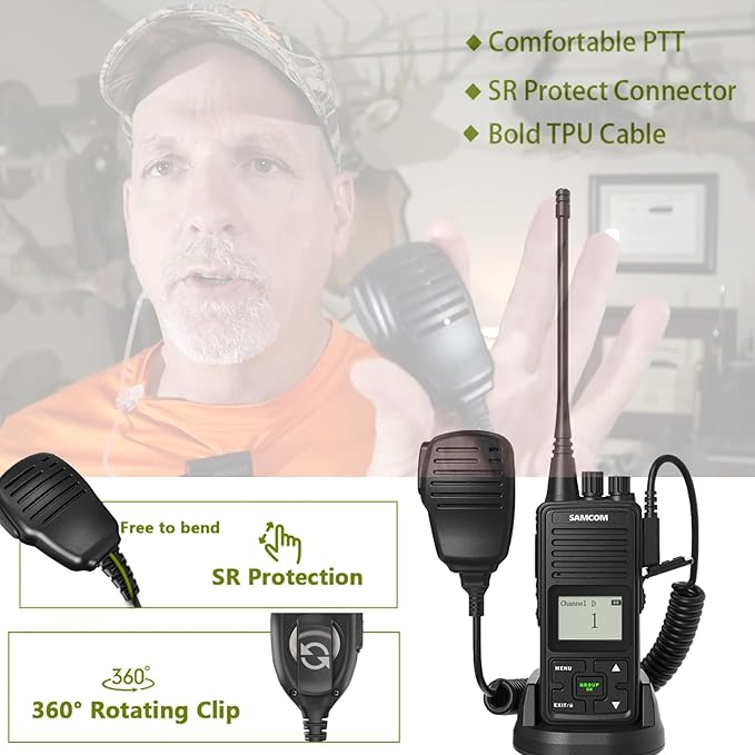 SAMCOM Walkie Talkie Speaker Mic, 2 Pin K Type Handheld Two Way Radios Shoulder Lapel Mic Microphone with Rainforced Cable,1 Pack