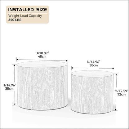 18.9”Round Nesting Coffee Table Set of 2,Wooden Circle Coffee and End Tables,Durable Accent Furniture,Modern Space-Saving Design for Small Living Rooms,Offices,No Assembling Needed,Walnut