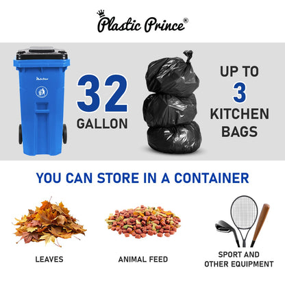 32 Gallon Trash Can Outdoor Recycling Bin with Lid and Wheels Heavy Duty Rolling Garbage Can with Lid Blue Recycle Bin with Wheels for Warehouses Hospitals Restaurants Offices