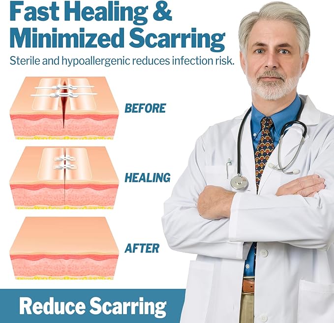 AZEN 14 Pack Emergency Wound Closure Strips, Butterfly Bandages, Emergency Laceration Closure Kit, Repair Wounds Without Stitches, Quick Clot Zip Stitch Wound Closures Device