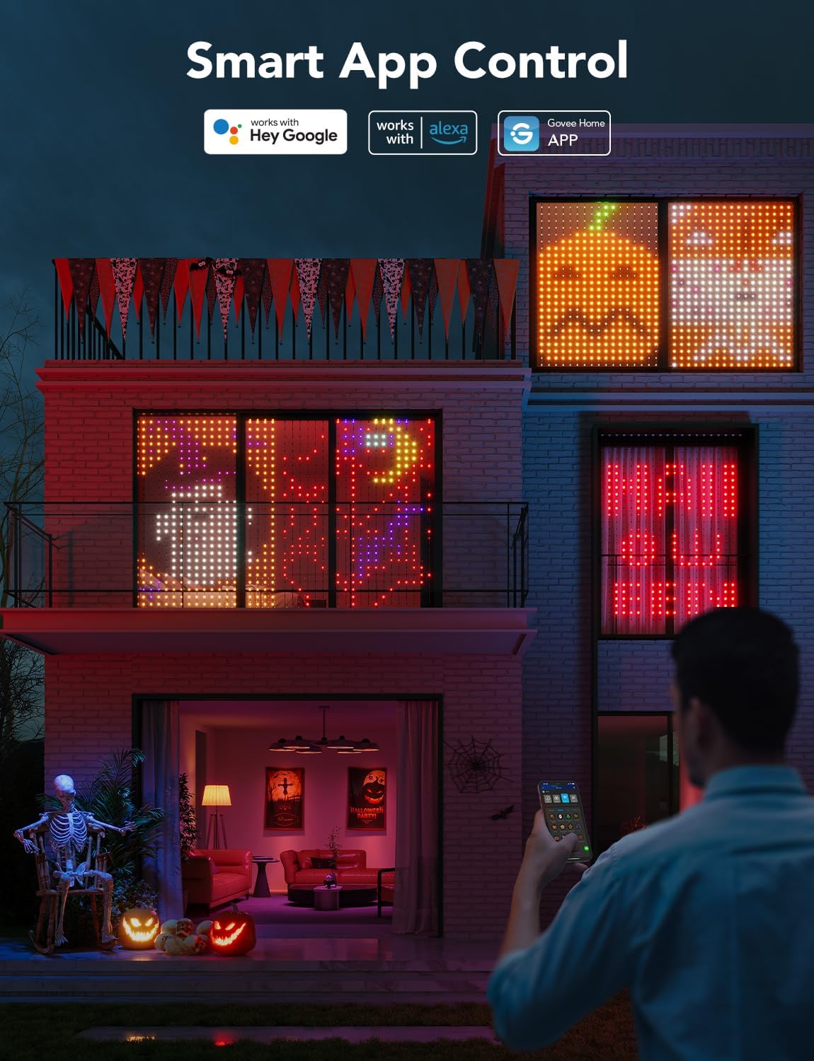 Govee Curtain Lights, Smart LED Window Lights, RGB Color Changing Wall Light, Dynamic DIY Curtain String Lights for Bedroom Holiday Decor, Outdoor IP65 Waterproof, 5 x 6.6ft, 520 RGBIC LEDs, 2 Pack