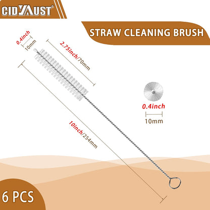 Straw Cleaner Brush Extend 10-Inch, Straw Brush with PA6 Nylon Bristles and Flexible Wire for Baby Bottles, Sippy Cups, Reusable Straws & Sport Water Bottles,6-Pack.