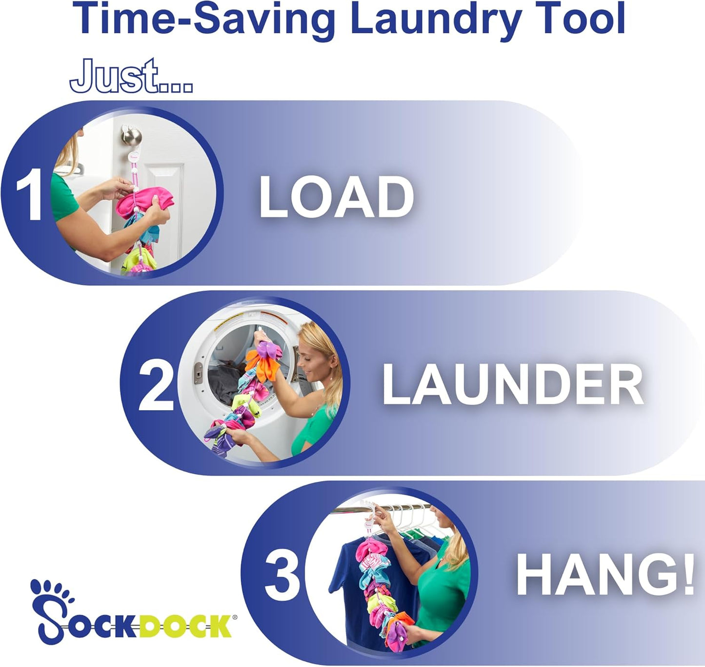 Sock Laundry Solution for Washing Drying & Storing Socks in Pairs, Clip & Hold Socks in Washer Dryer & Closet 2-Pack