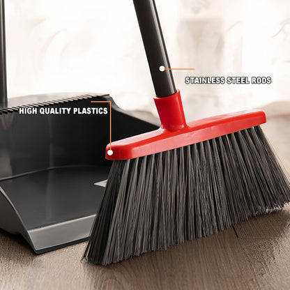 Small Broom Stiff Bristles Brush with Long Handle Indoor or Outdoor Compact Broom for Sweeping Patio Garage Garden,Deck,Concrete Floor,Bathroom (Red)