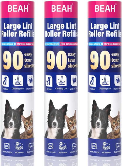 9.45 Inch Extra Sticky Lint Roller Refills 3 Pack (270 Sheets) –Compatible with 9.45 Inch Lint Rollers Pet Hair and Lint Cleaning on Furniture, Carpets, and Clothes