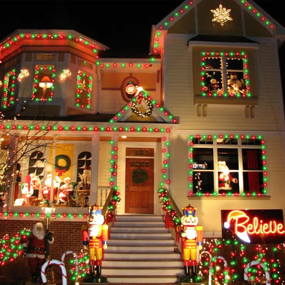 YEGUO Solar Rope Lights Outdoor Waterproof LED, 2 Pack Each 33ft 100 LED String Lights Outdoor, Red and Green Faity Lights in Clear Thin Tube