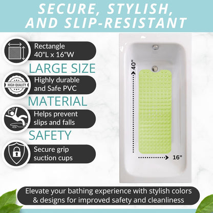 ENKOSI Bath Mat - Large Non Slip Bathtub & Shower Mat - Extra Long 40 x 16 Inch Bathroom Mats for Tub Nonslip Anti Slip Bathmats (40x16 Green)