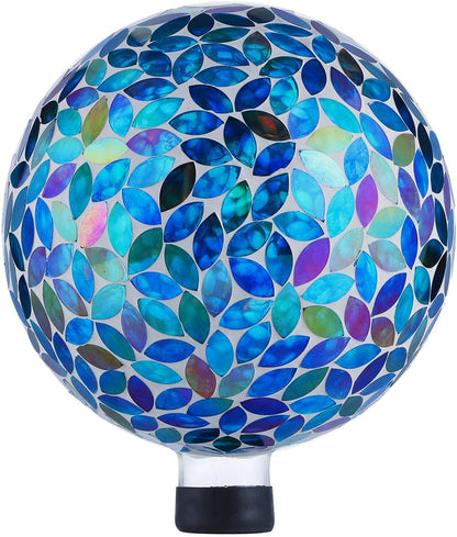 VOREEN 10-Inch Gazing Ball Glass Mosaic Gazing Globe, Outdoor Reflective Ball Yard Decoration for Homes, Patio, Lawn and Gardens, Gift for Mom Wife Friend, Blue and Amber