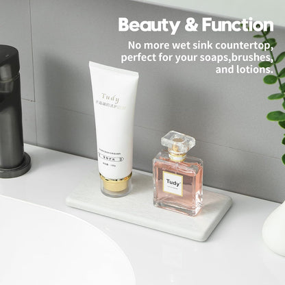 2PCS 7"x3.5" Water Absorbing Bathroom Sink Vanity Trays, Diatomite Stone Quick Drying Mat for Kitchen Counter, Dish Rack Dispenser Sponge Holder Caddy Organizer, Beige, 7"x3.5"