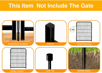 Doorless Animal Barrier Fence, 40in(H) 14 Panels Total 31 Ft(L), Garden Fences and Borders for Dogs, Anti Dig Fence Barrier, Black Metal Decorative Garden Fencing, Flower Bed Fencing