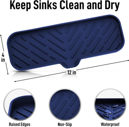 Zulay Kitchen Large Silicone Sponge Holder (12x4) – Flexible Sink Organizer Tray for Kitchen & Bathroom – Multipurpose Soap Dish for Sponges, Makeup, Trinkets & More (Dark Blue)